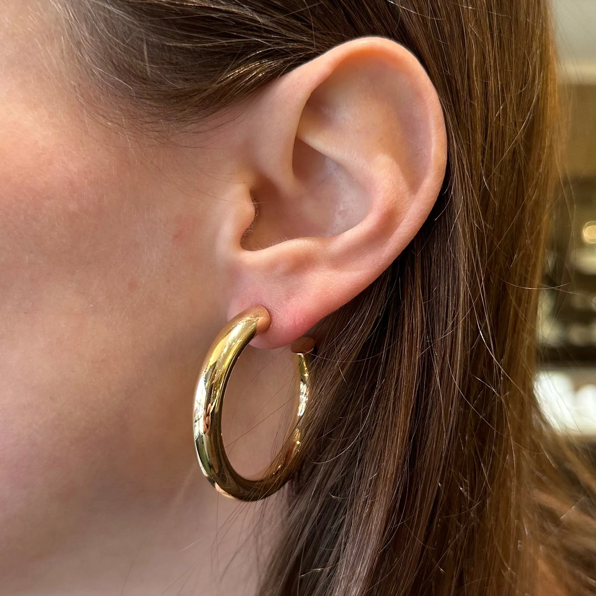 14K Yellow Gold Tube Hoop Earrings