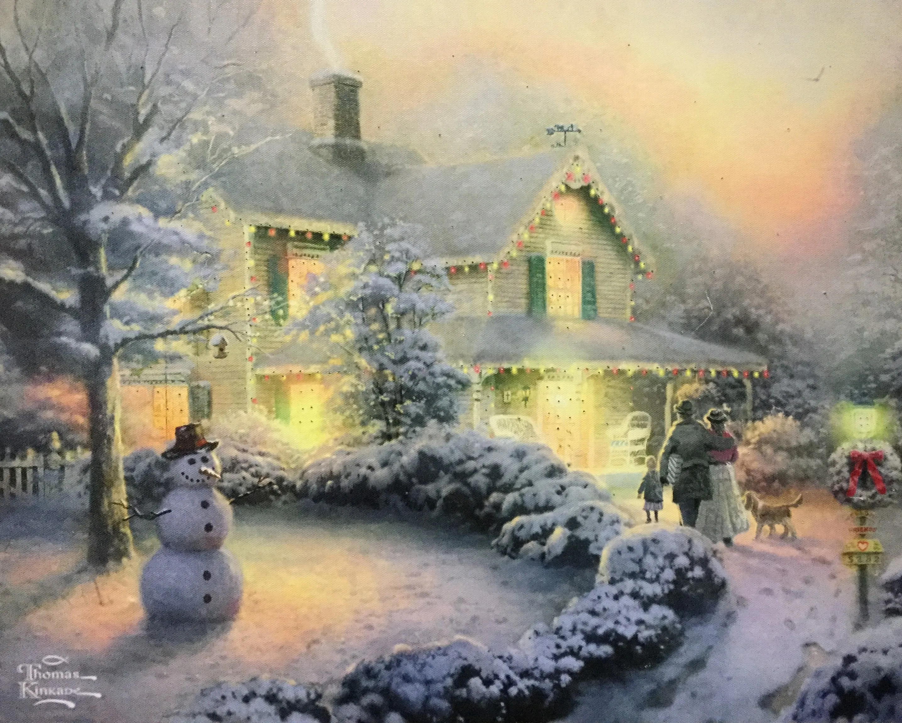 (18) Thomas Kinkade "Heart of Christmas" Fiber Optic lighted Wall Print