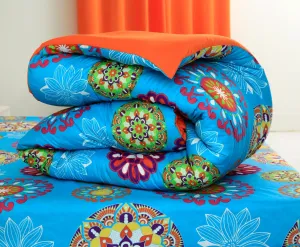 1PC Double Winter Comforter-15001Turquoise Flower