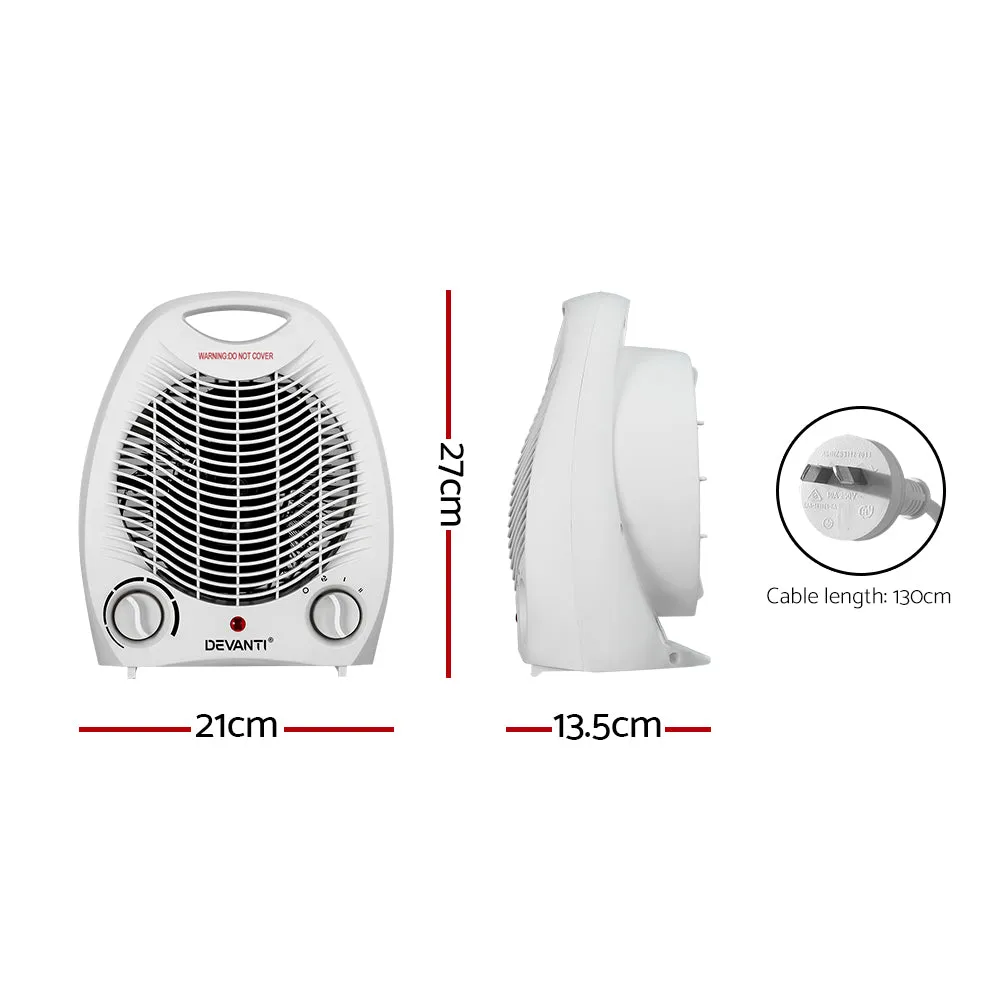 2000W Rapid Electric Fan Heater, Portable, Safety Cut-Off - Devanti