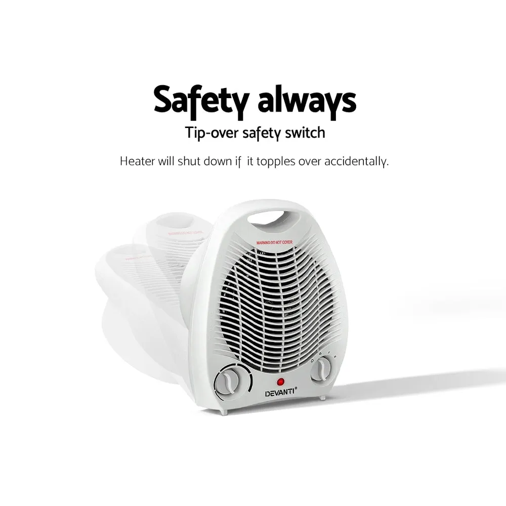 2000W Rapid Electric Fan Heater, Portable, Safety Cut-Off - Devanti