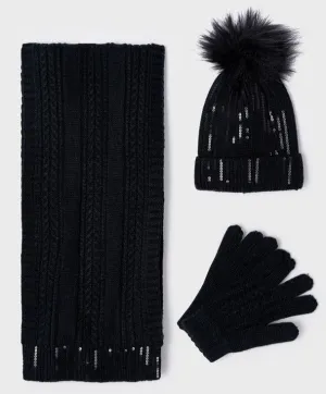 Abel & Lula Glitter Hat, Mittens & Scarf _Black 5946-84