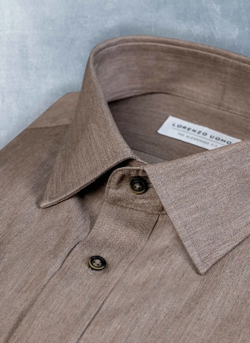 Alexander in Mélange Taupe Twill Shirt