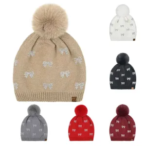 All over Rhinestone Mini Bow Pom Pom Beanie