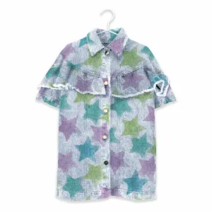 ALLOVER STAR PRINT DENIM SHIRT DRESS