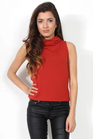 Amber Rust Sleeveless Turtle Neck Top