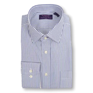 Andover Blue Spread Collar Banker Stripe Dress Shirt