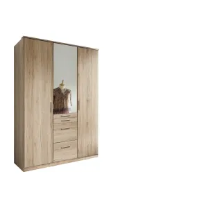 ANITA 3 Doors 4 Drawers Mirrored Wardrobe Oak