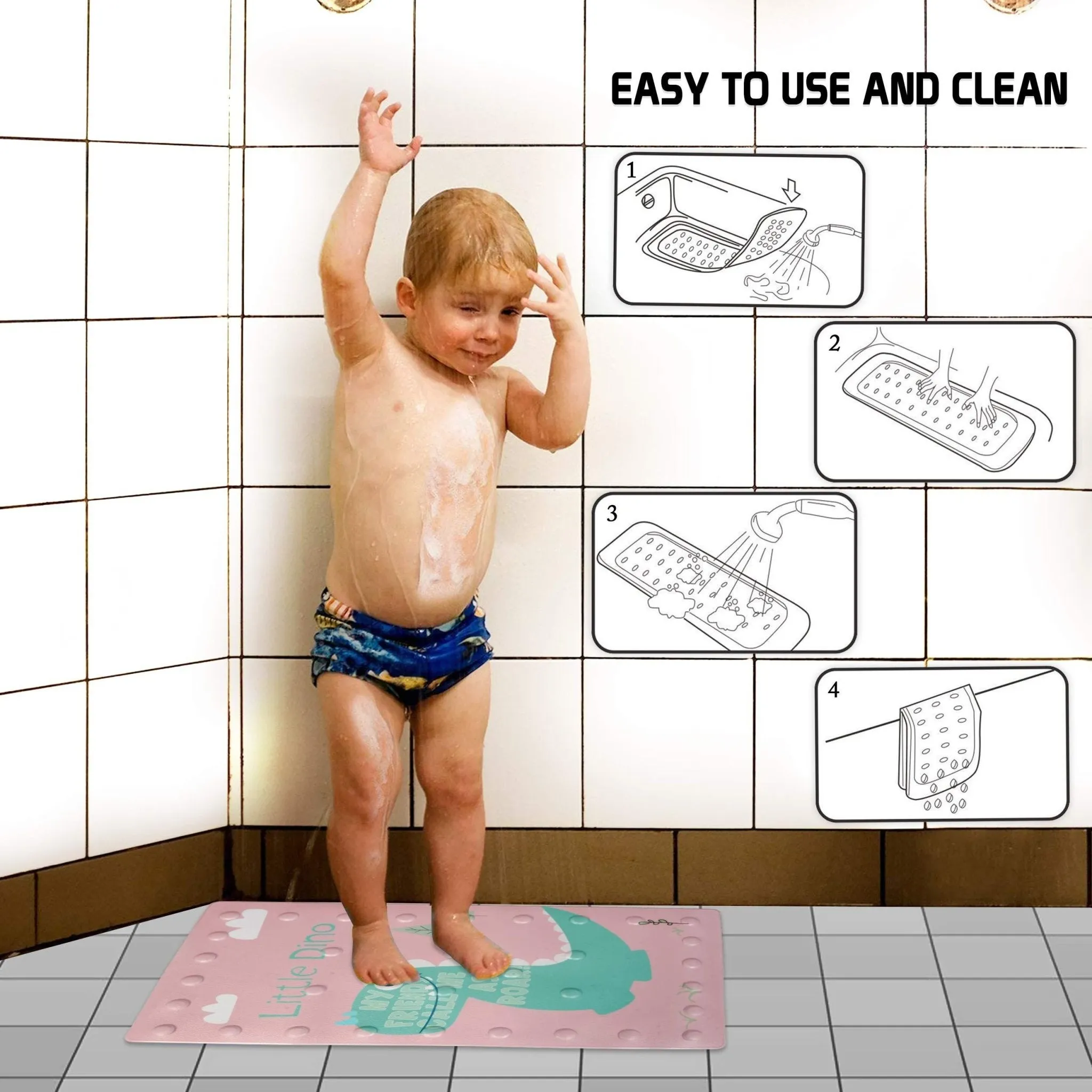 Anti Slip Mats for Baby Bathtub and Kids Shower Area, 40x70 cm, Dino