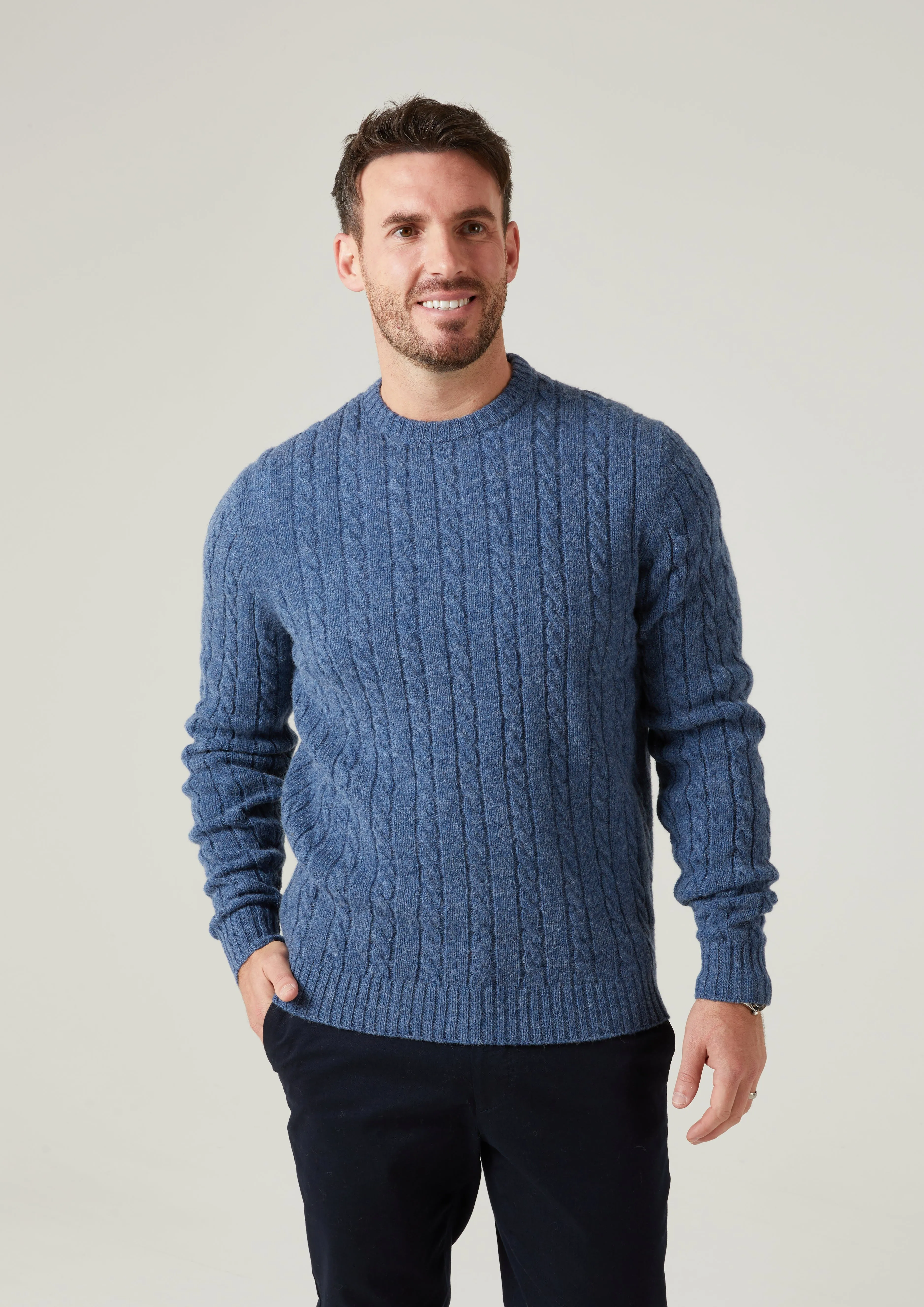 Ashkirk Supersoft Shetland Cable Indigo Jumper - Regular Fit