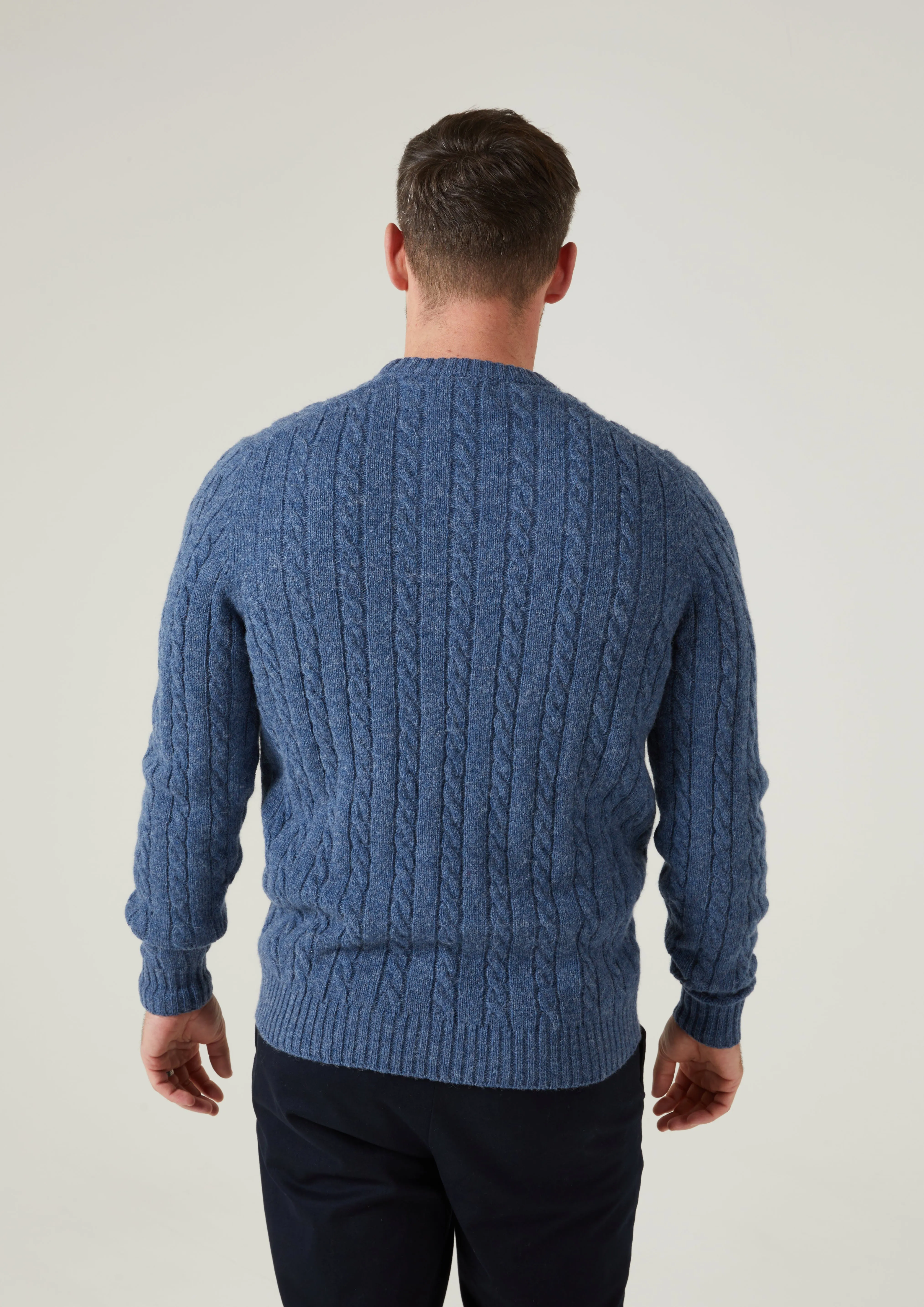 Ashkirk Supersoft Shetland Cable Indigo Jumper - Regular Fit