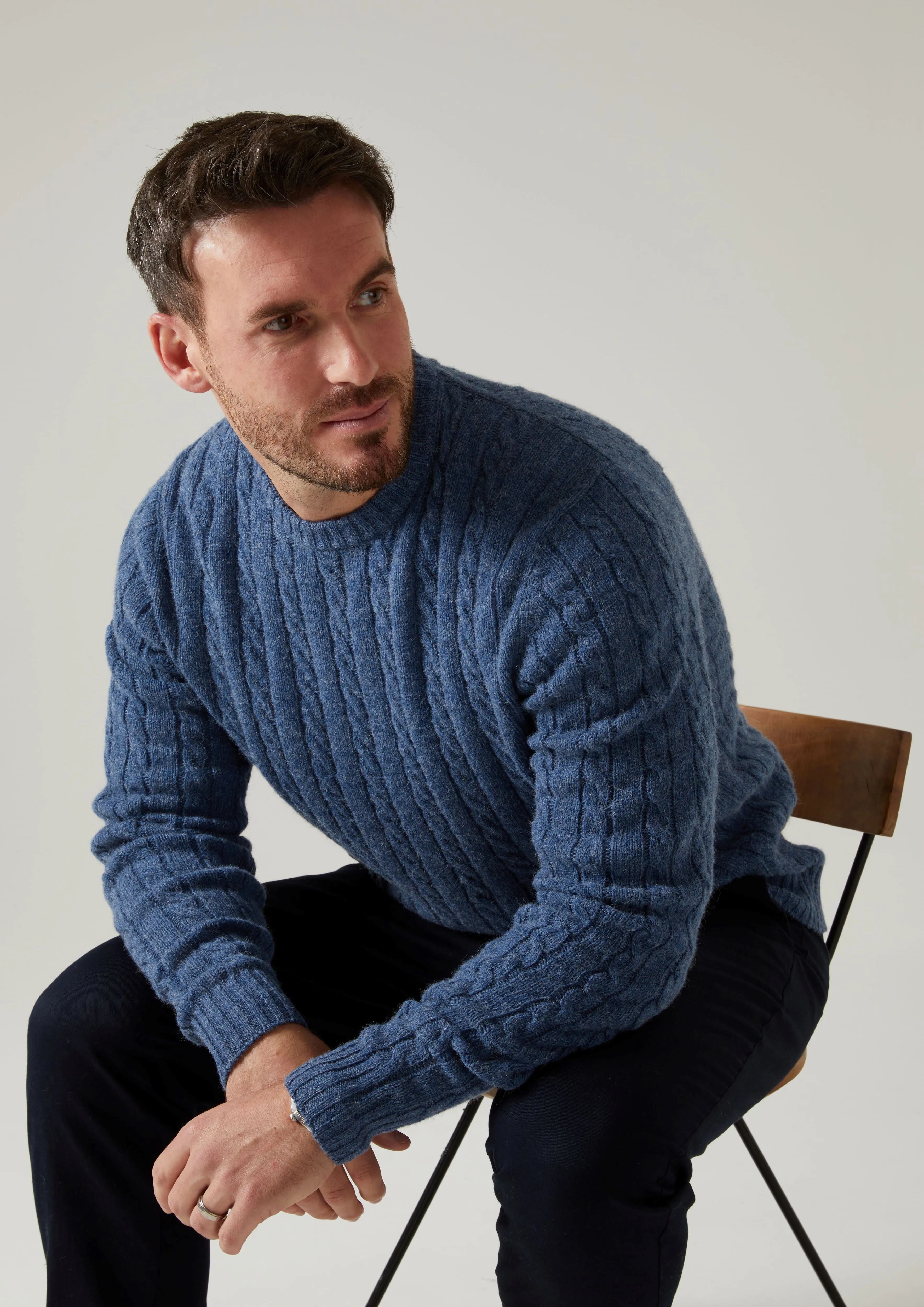 Ashkirk Supersoft Shetland Cable Indigo Jumper - Regular Fit