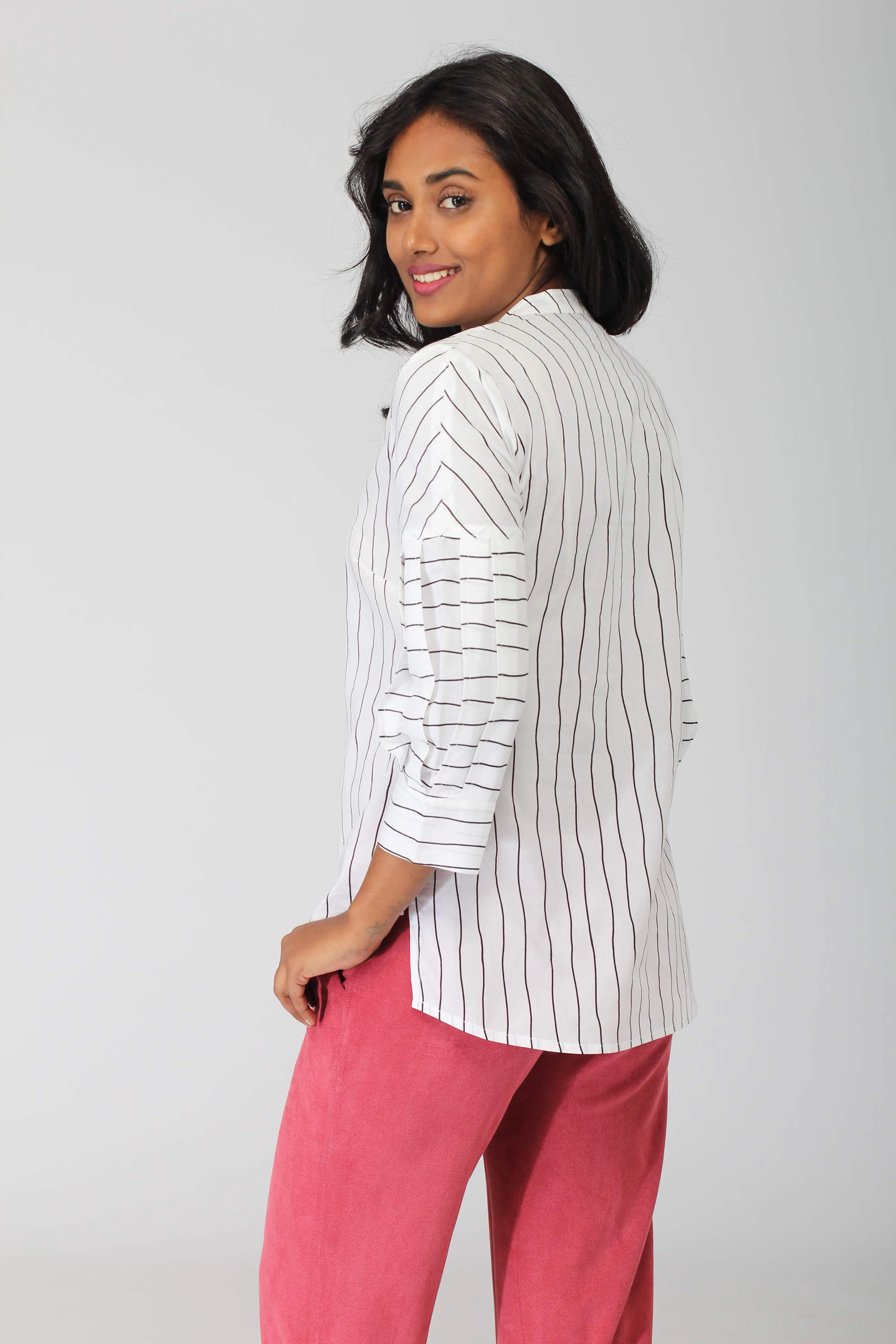 Aurora Cotton Top with Pleated Sleeve