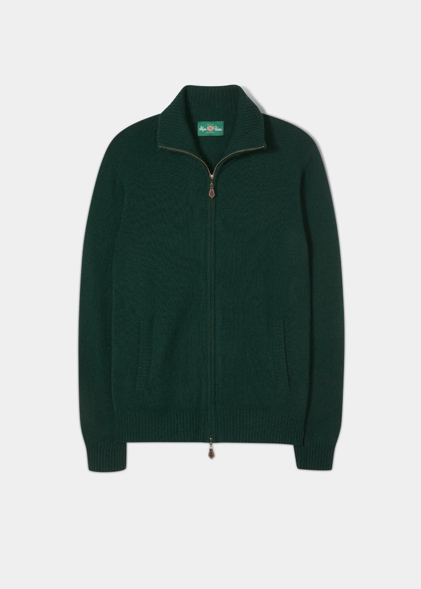 Ballater Lambswool Zipped Jumper in Tartan Green - Regular Fit