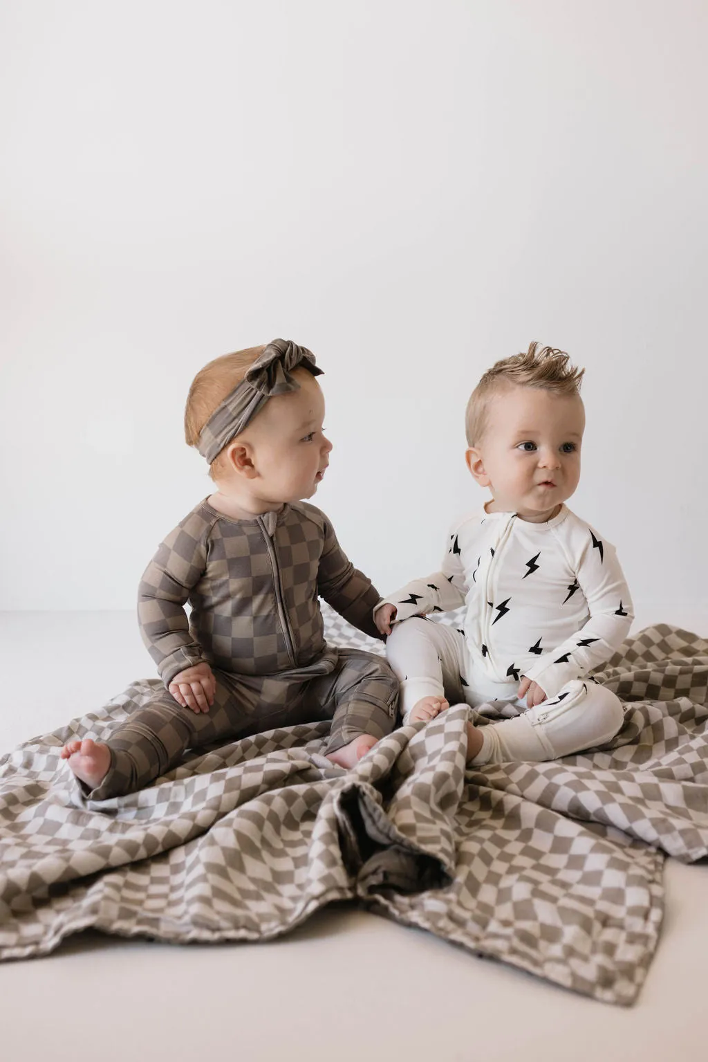 Bamboo Zip Pajamas | Faded Brown Checkerboard