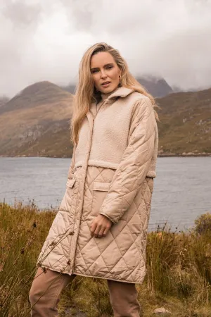 Beige Quilted Jacket With Contrast Fabric