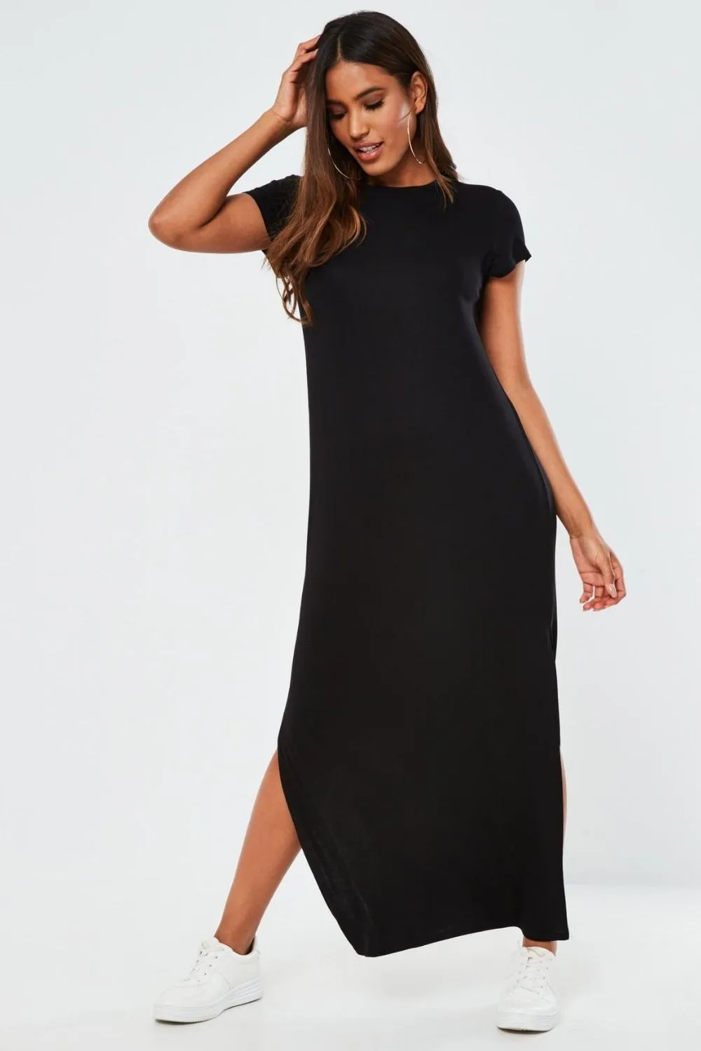 Black double split t shirt maxi dress