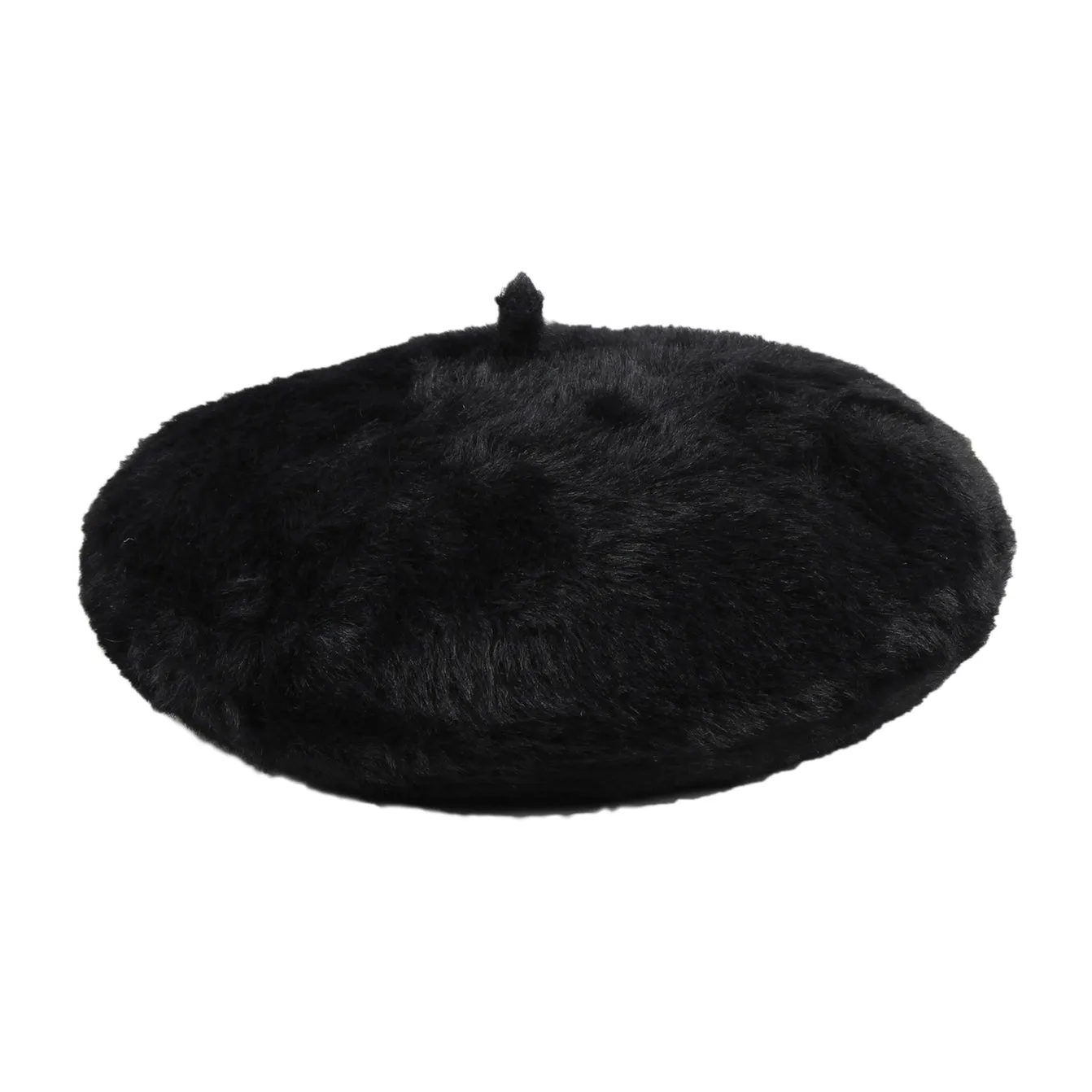 Black Faux Fur Beret