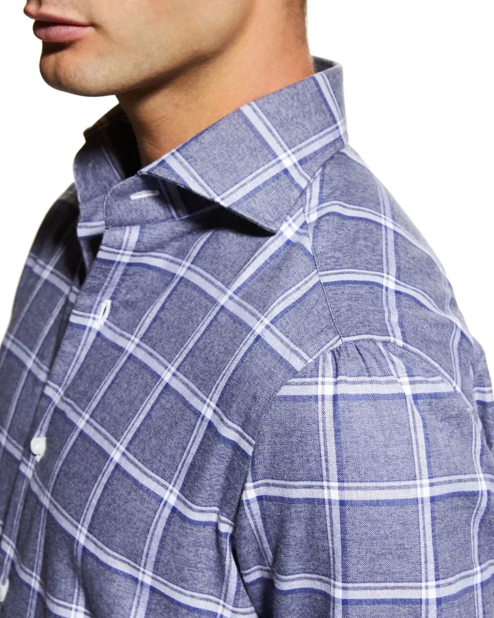 Blue and White Windowpane Dress Shirt