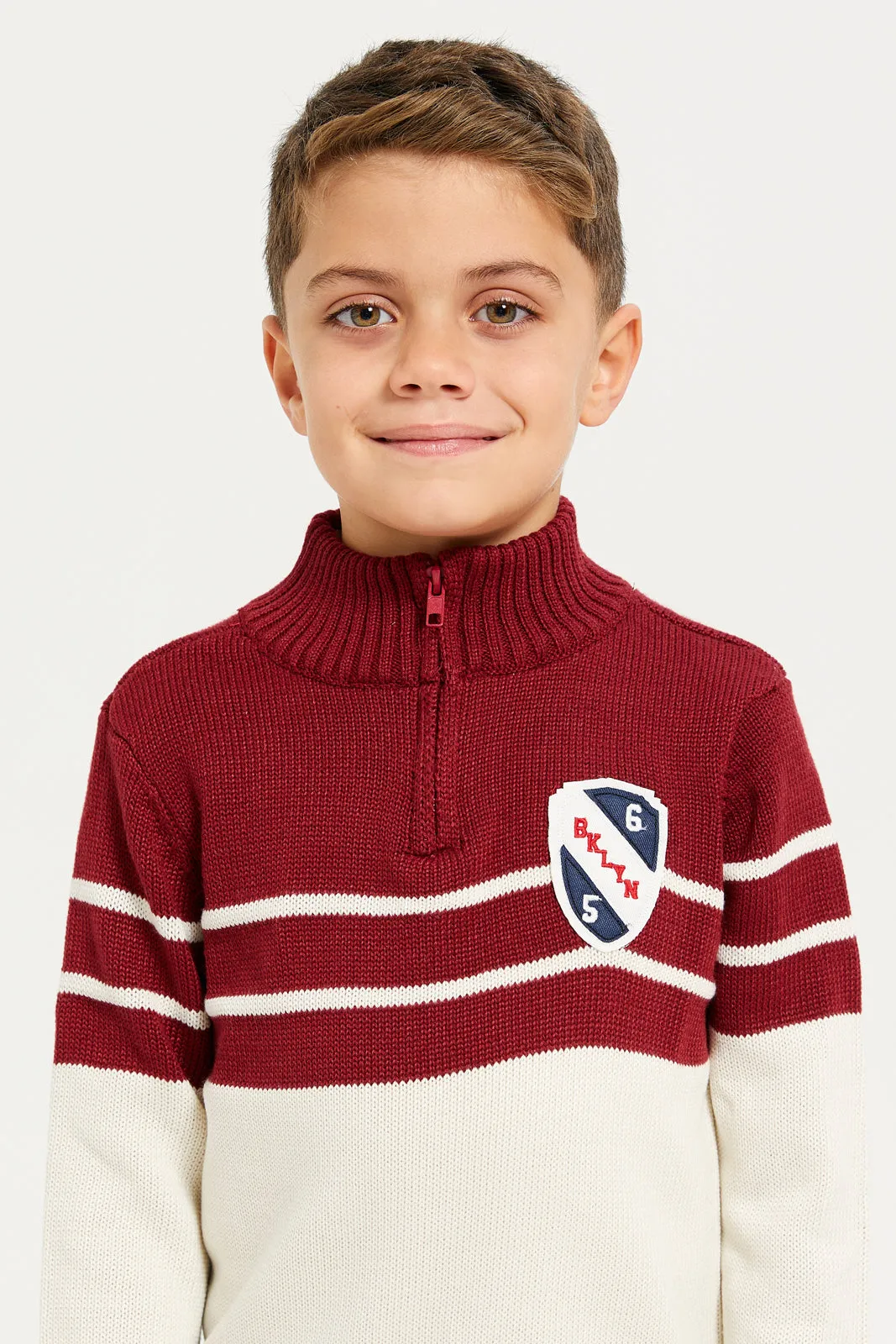 Boys Brown High-Neck Sweater