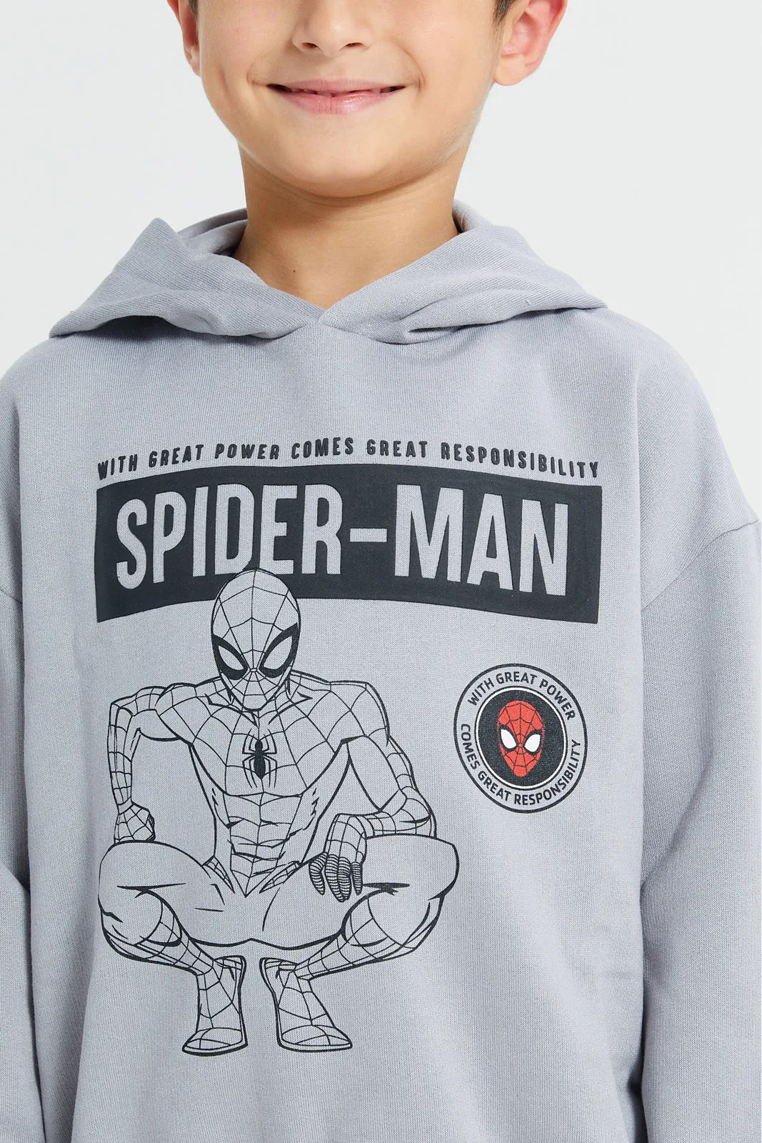 Boys Grey Spider Man Print Hooded Sweatshirt