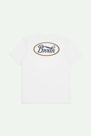 Brixton Parsons S/S Tailored T-Shirt - WHITE/WASHED NAVY/BROWN