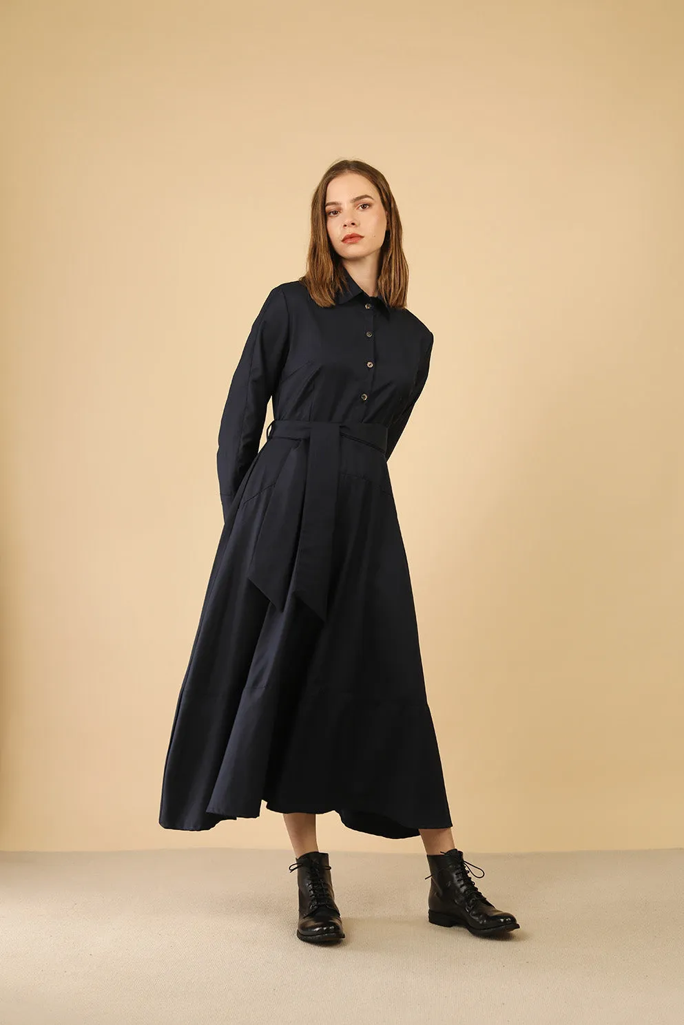 Brooklyn Dress in Navy New Wool By Lora Gene