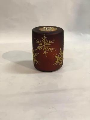 Brown tea light candle holder with gold snowflakes