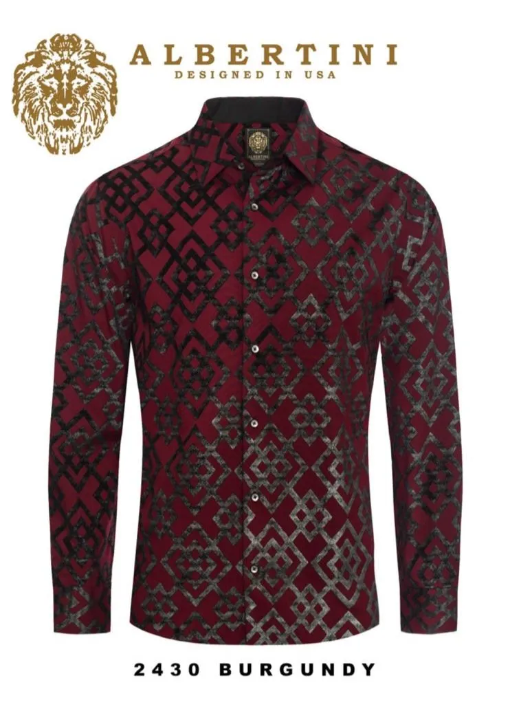 Burgundy Casual Fashion Designer Men's Long Sleeve Dress Shirt Regular-Fit Style No: 2430