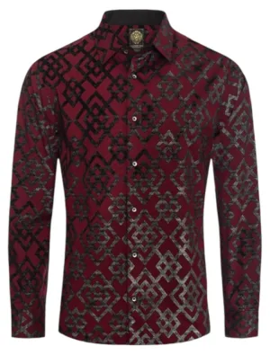 Burgundy Casual Fashion Designer Men's Long Sleeve Dress Shirt Regular-Fit Style No: 2430