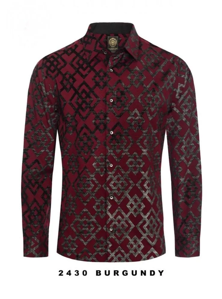 Burgundy Casual Fashion Designer Men's Long Sleeve Dress Shirt Regular-Fit Style No: 2430