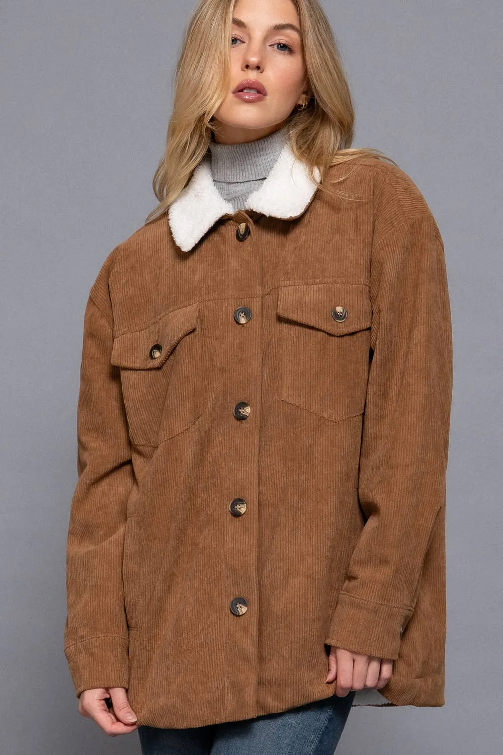 CAMEL FAUX FUR CORDUROY JACKET