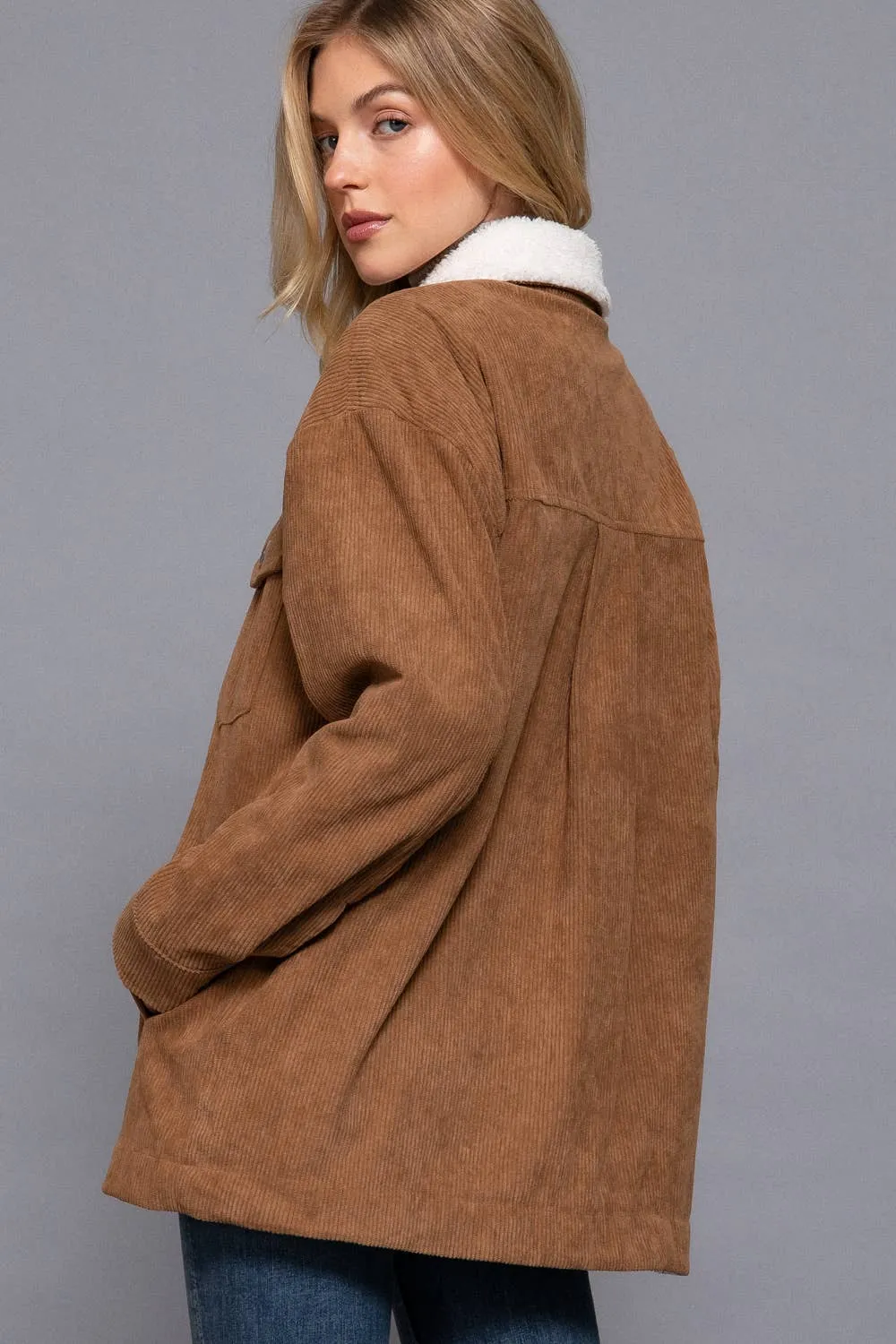 CAMEL FAUX FUR CORDUROY JACKET