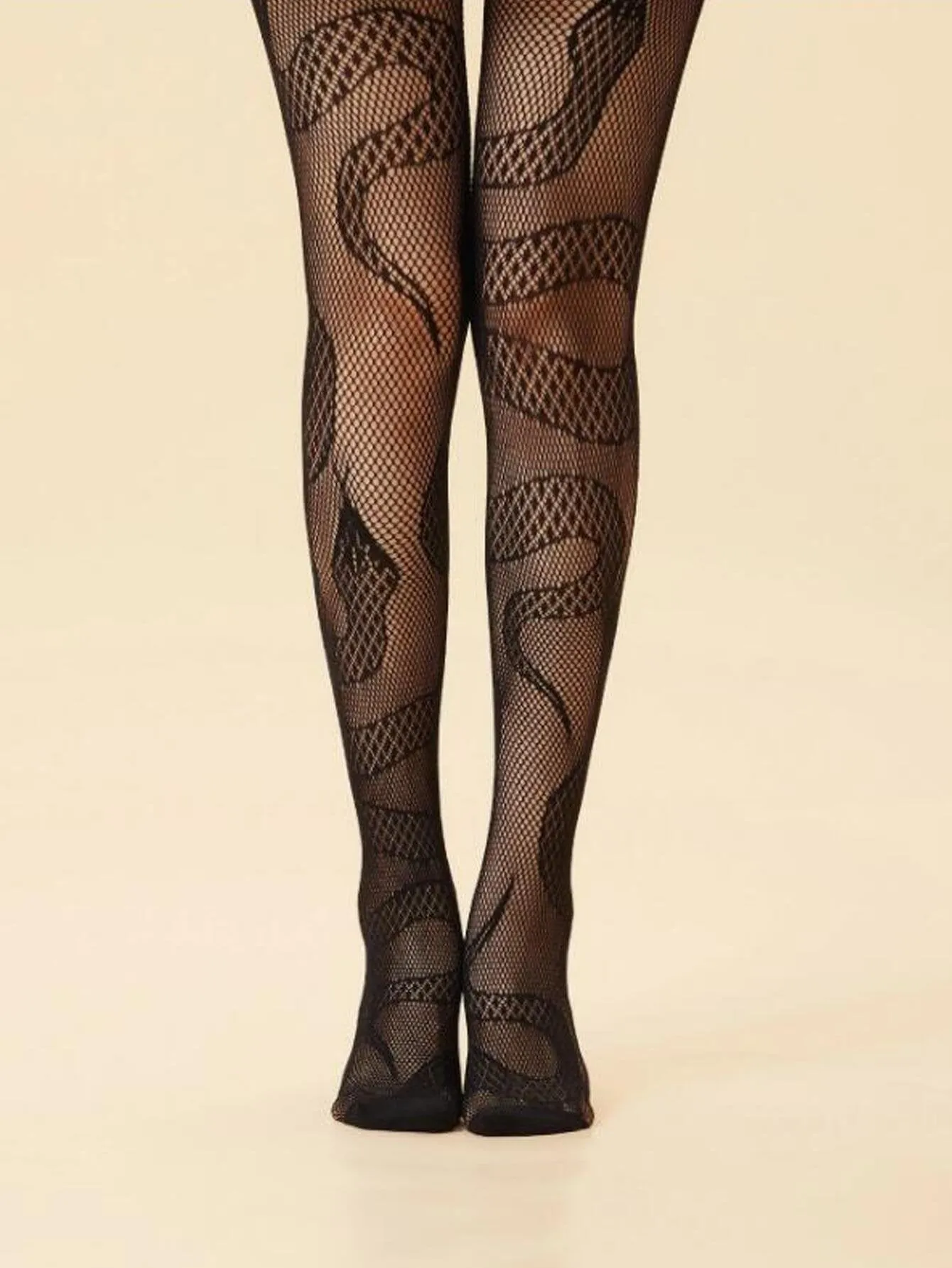 Causal Black Snake Pattern Hollow Out Stockings