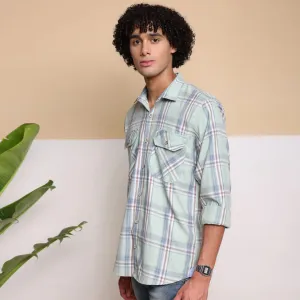 Check Regular Fit Cotton Shirt - Pista