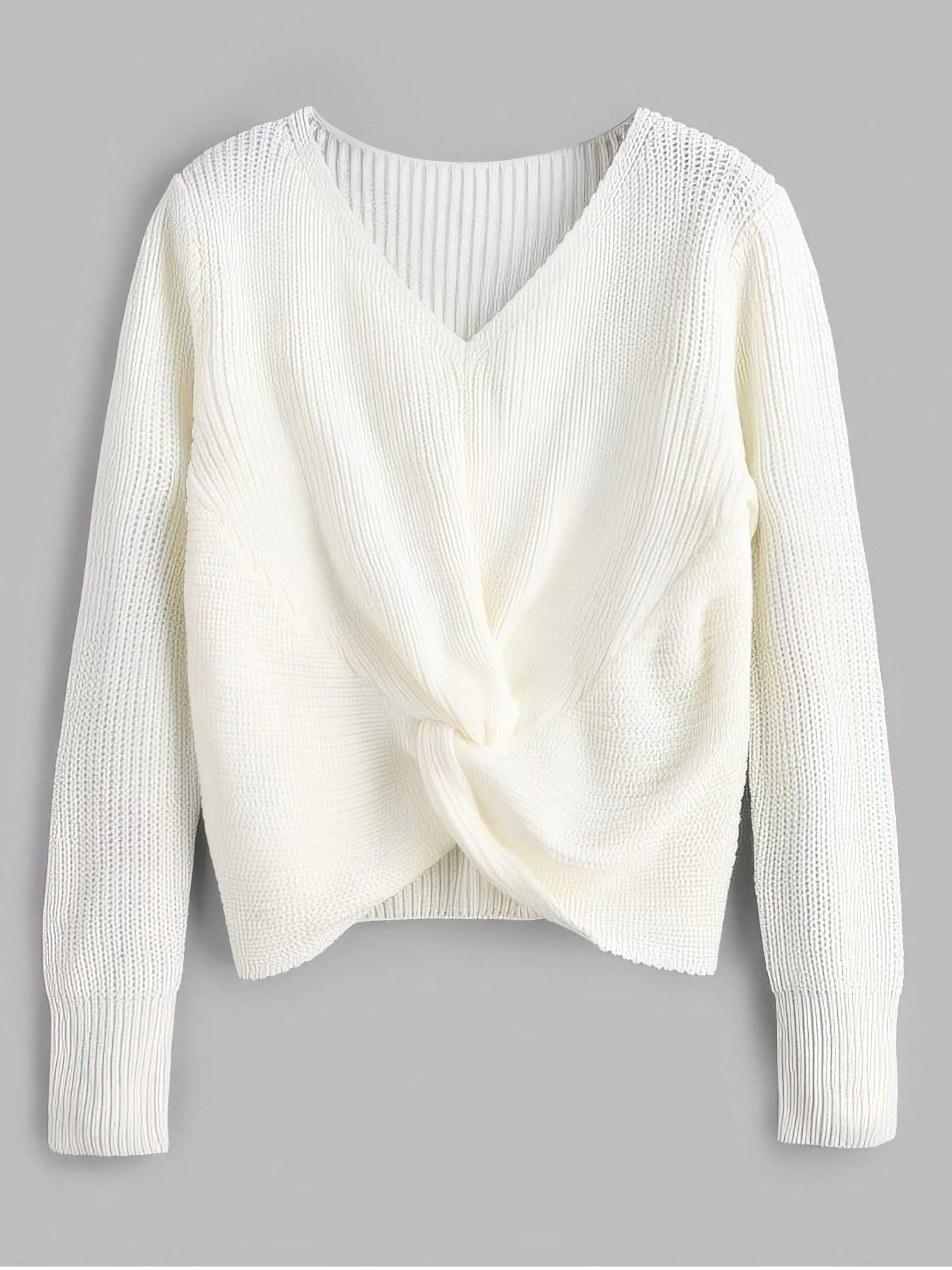 Chicmy-European and American casual women's clothing V Neck Twist Front Pullover Sweater