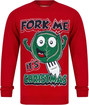 Christmas Fork Me Mens Christmas Jumper - Red