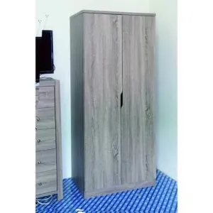 Commodious Brown finish 2 Door Wardrobe With 2 Bottom Shelves.