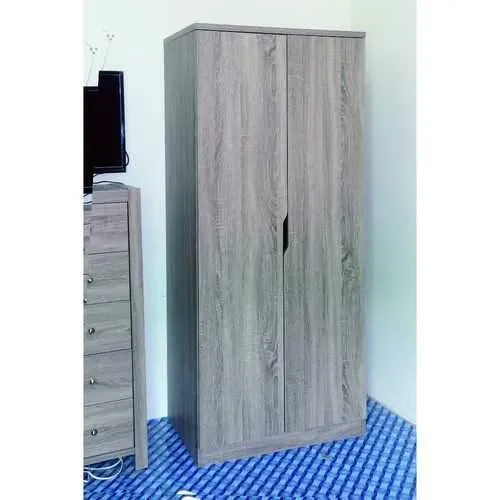 Commodious Brown finish 2 Door Wardrobe With 2 Bottom Shelves.