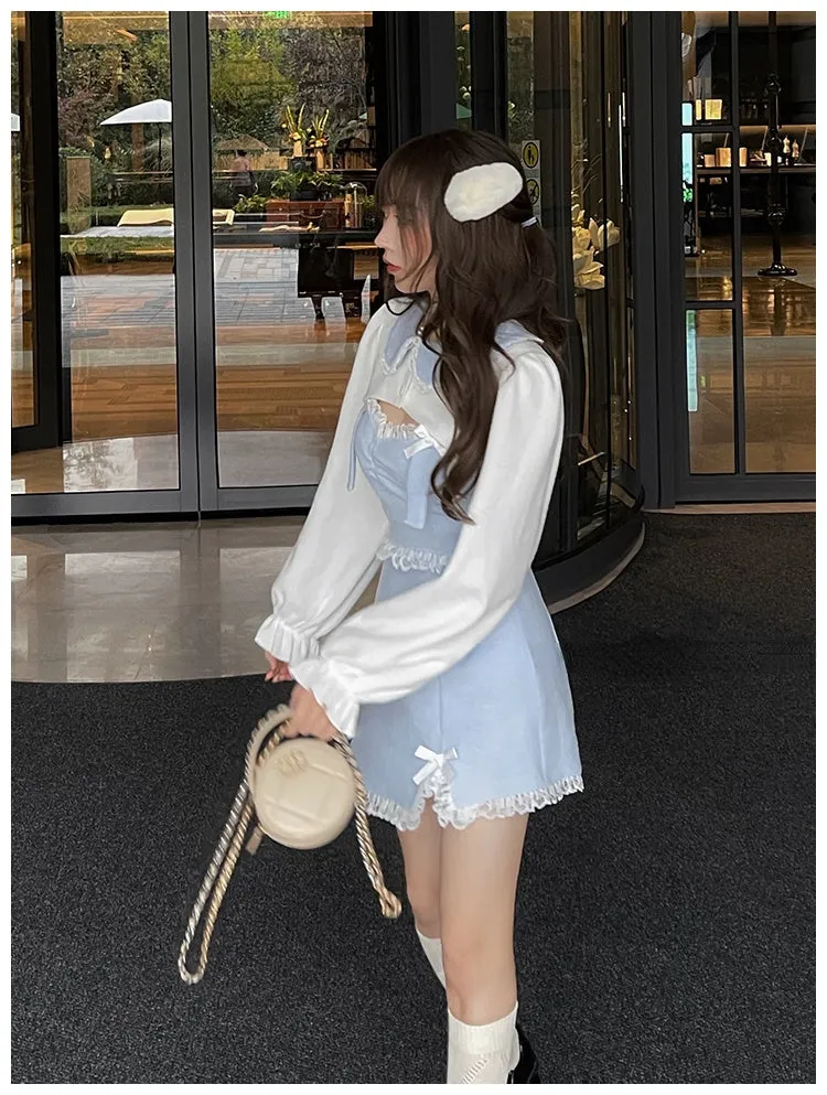 deanwangkt Lace Japanese Sweet Lolita Dress Women Bow Pink Kawaii Party Mini Dresses Female Blue Princess Korean Fashion Dresse Winter