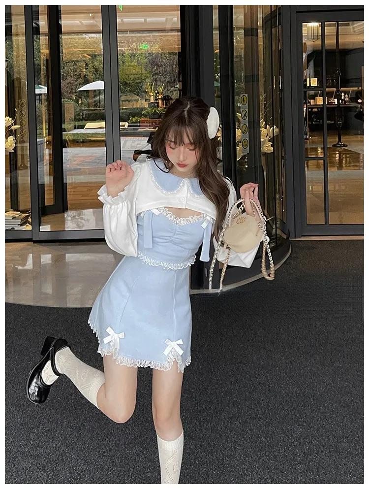 deanwangkt Lace Japanese Sweet Lolita Dress Women Bow Pink Kawaii Party Mini Dresses Female Blue Princess Korean Fashion Dresse Winter