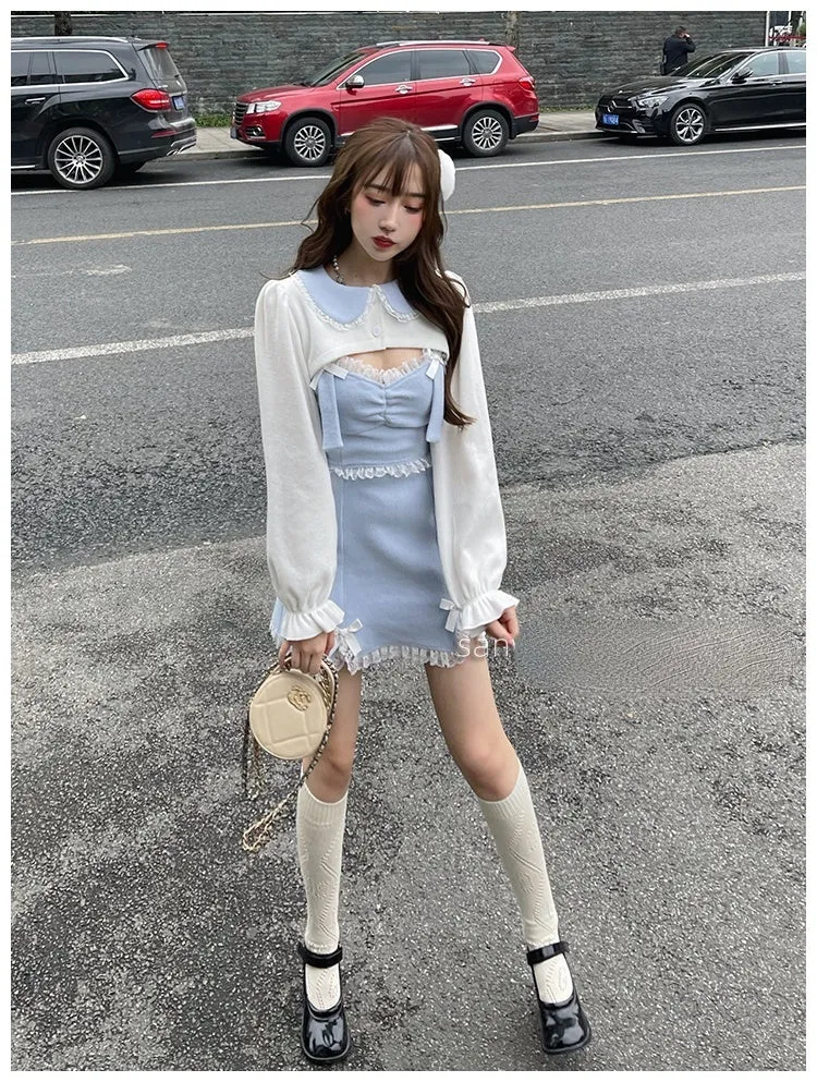 deanwangkt Lace Japanese Sweet Lolita Dress Women Bow Pink Kawaii Party Mini Dresses Female Blue Princess Korean Fashion Dresse Winter