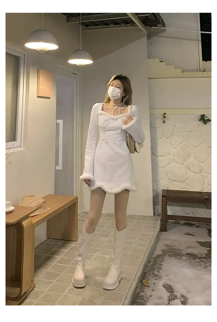 deanwangkt  Winter Sweet Christmas Dress Women Red Kawaii Lolita Party Mini Dresses Warm Korean Night Dresses Ladies Festival Clothing