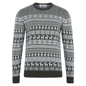 Deer Fairisle Men's Christmas Jumper - Olive