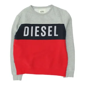 Diesel Mens Grey Red Crew Neck Sweatshirt | Vintage Casual Designer Jumper VTG