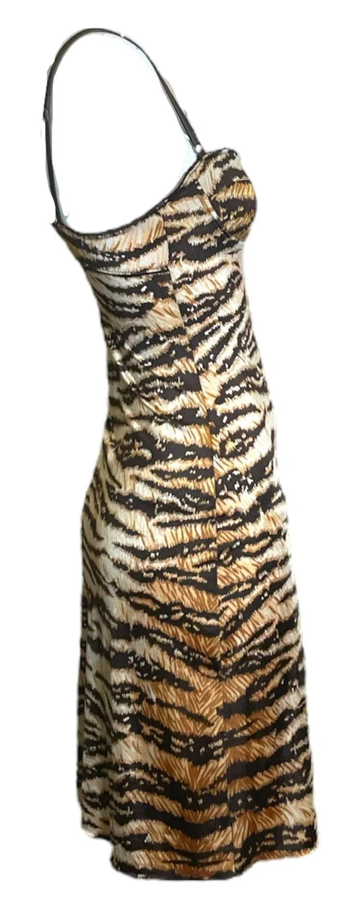 Dolce & Gabbana Y2K Stretchy Tiger Print Slip Dress, NOS