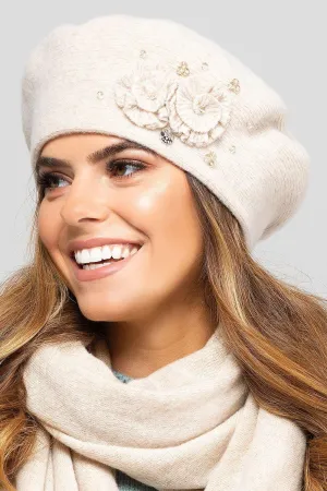 Elegant Floral Wool Beret for Winter Style