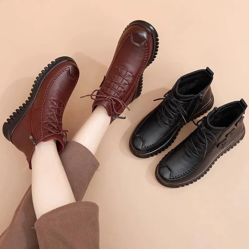 Elegant Vegan Leather Flat Ankle Boots for Women | Ideal for Autumn/Winter