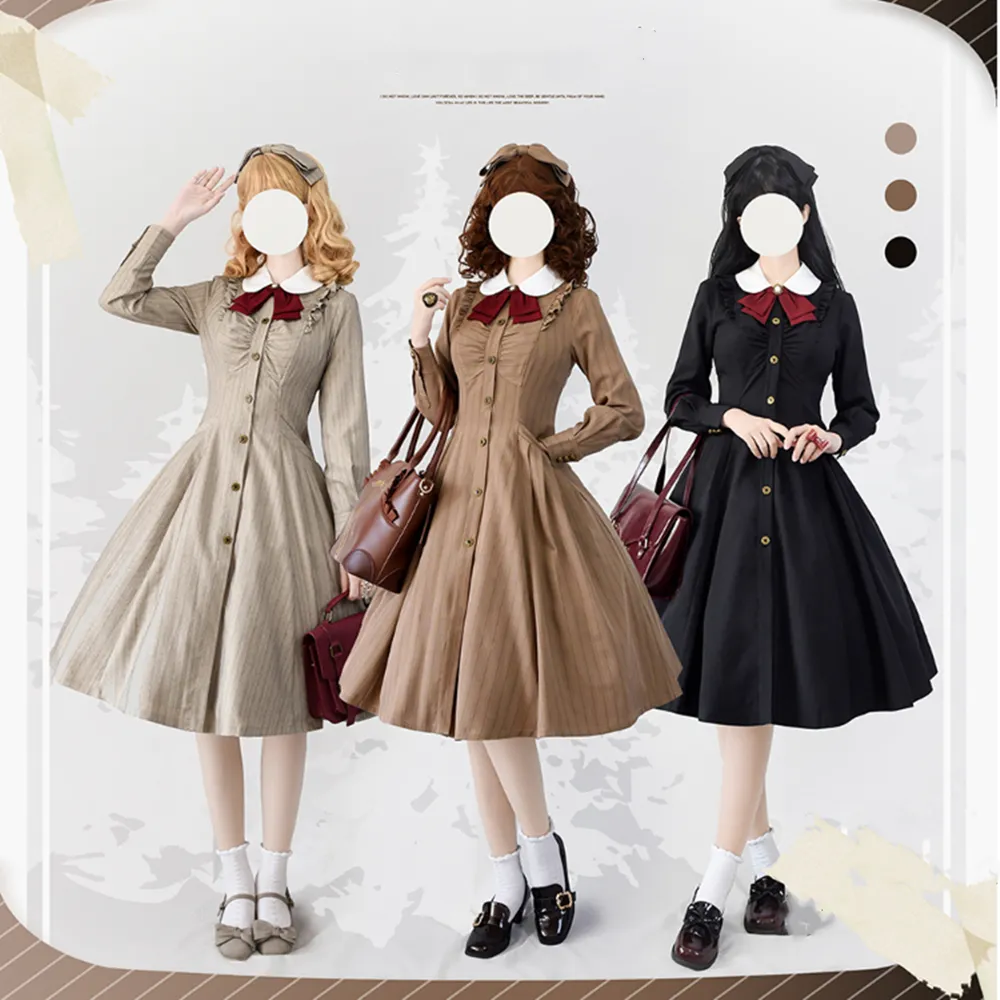 Forest Wardrobe~Winter Lolita Classic Front Open Stripe OP