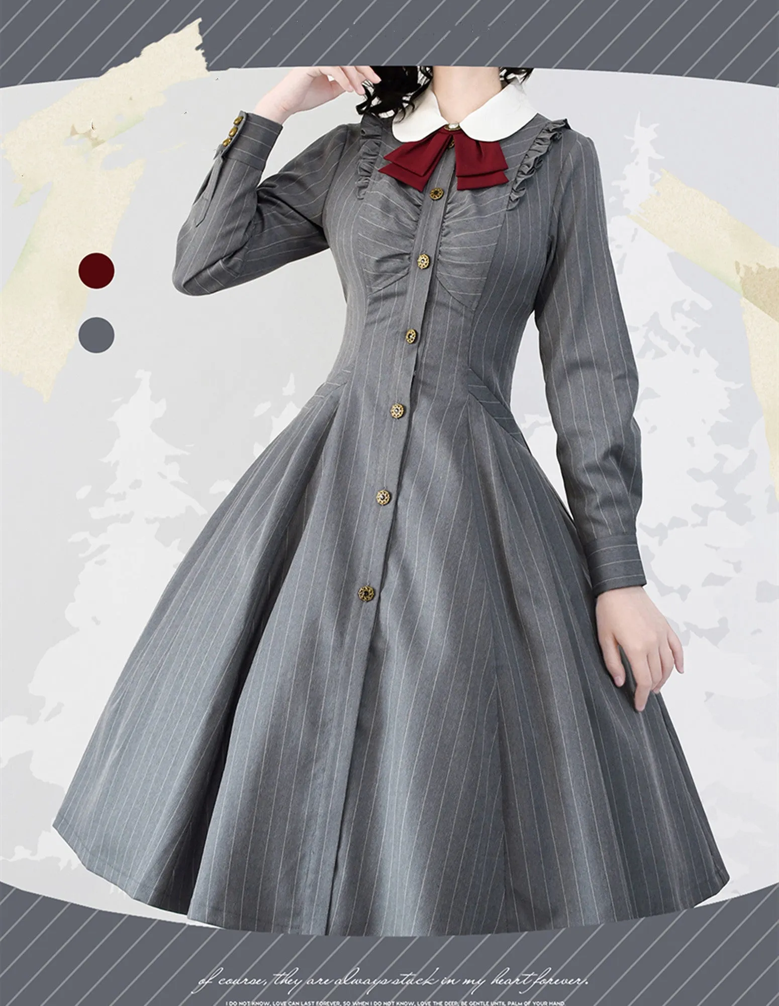 Forest Wardrobe~Winter Lolita Classic Front Open Stripe OP